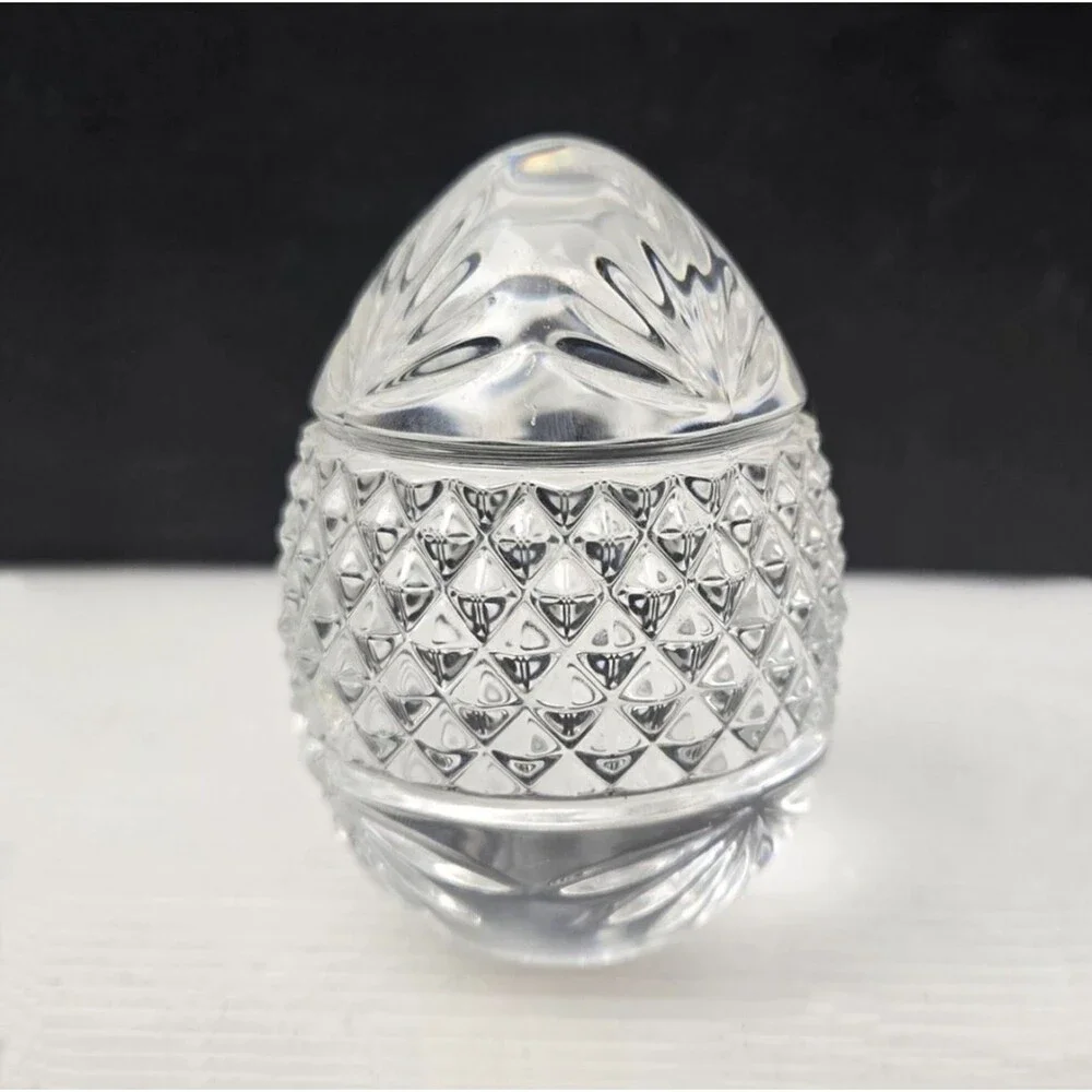 Vintage Lead Crystal Egg Paperweight France Diamond & Fan Clear Cut Glass 3.25" - Picture 2 of 8